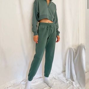 TNA Cozy Fleece Boyfriend Sweatpant - Dark Spruce Green